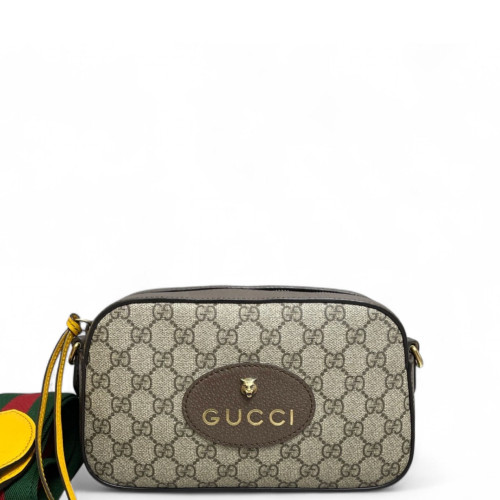 Gucci Web Neo Vintage Shoulder Bag GG Supreme Monogram Beige Brown Yellow