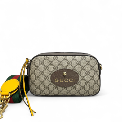 Gucci Web Neo Vintage Shoulder Bag GG Supreme Monogram Beige Brown Yellow