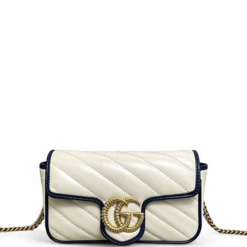 Gucci Matelasse Super Mini GG Marmont Calfskin White Blue