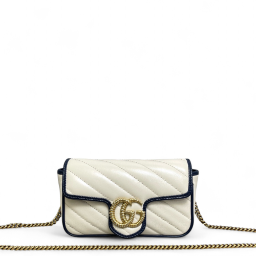 Gucci Matelasse Super Mini GG Marmont Calfskin White Blue