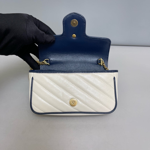 Gucci Matelasse Super Mini GG Marmont Calfskin White Blue