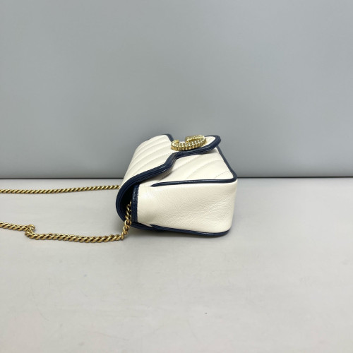 Gucci Matelasse Super Mini GG Marmont Calfskin White Blue