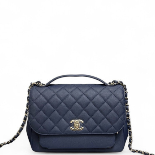 Chanel Quilted Large Business Affinity Flap Grained Calfskin Dark Blue