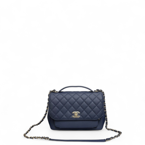 Chanel Quilted Large Business Affinity Flap Grained Calfskin Dark Blue