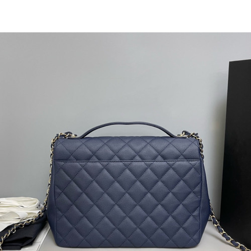 Chanel Quilted Large Business Affinity Flap Grained Calfskin Dark Blue