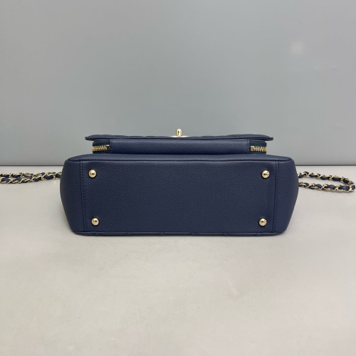 Chanel Quilted Large Business Affinity Flap Grained Calfskin Dark Blue