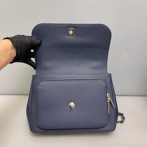 Chanel Quilted Large Business Affinity Flap Grained Calfskin Dark Blue