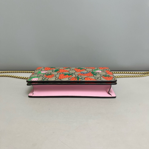 Gucci Strawberry Wallet On Chain WOC GG Supreme Monogram Brown Orange Green