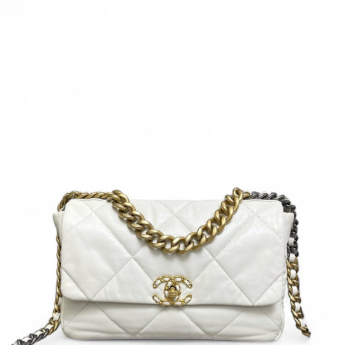 Chanel Quilted Medium 19 Flap Lambskin White