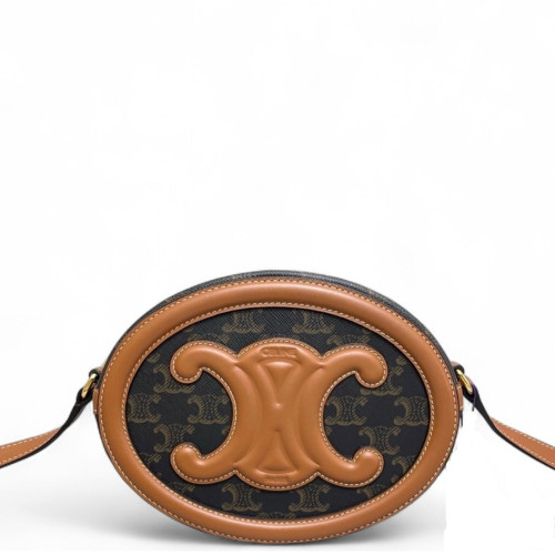 Celine Regular Triomphe Oval Crossbody Bag Triomphe Tan Brown