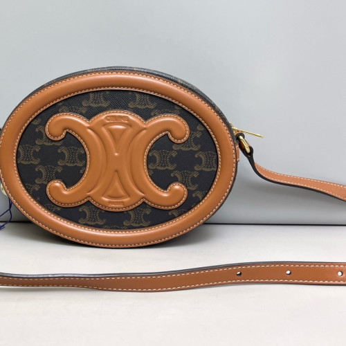Celine Regular Triomphe Oval Crossbody Bag Triomphe Tan Brown
