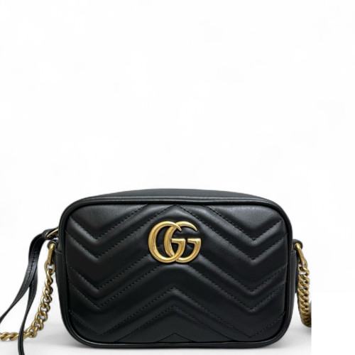 Gucci Matelasse Mini GG Marmont Chain Shoulder Bag Calfskin Black