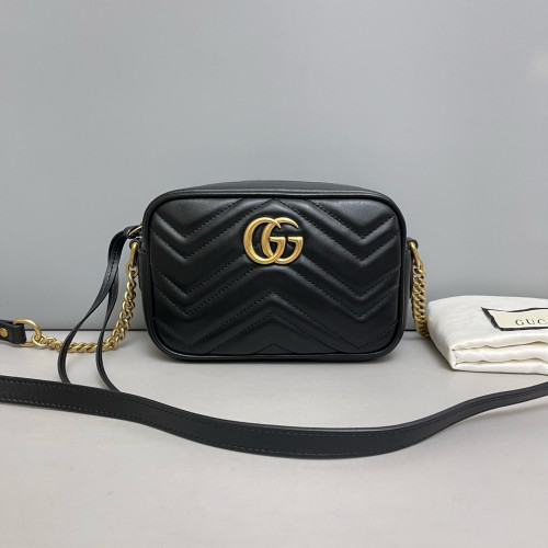 Gucci Matelasse Mini GG Marmont Chain Shoulder Bag Calfskin Black