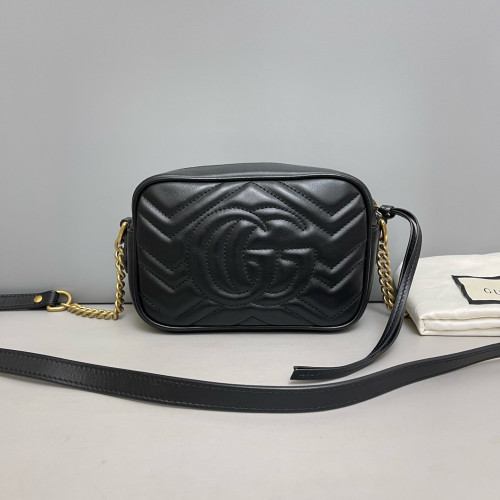 Gucci Matelasse Mini GG Marmont Chain Shoulder Bag Calfskin Black
