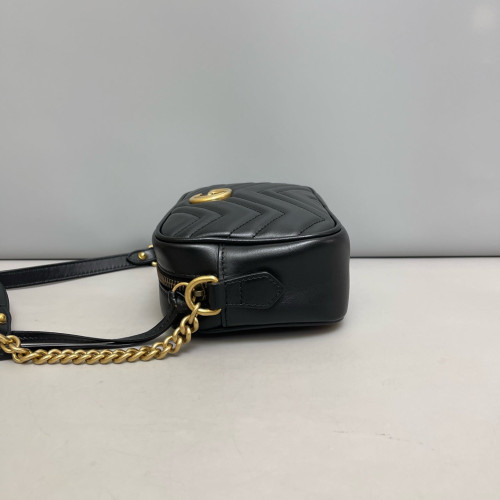 Gucci Matelasse Mini GG Marmont Chain Shoulder Bag Calfskin Black