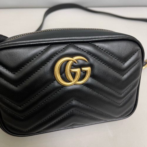Gucci Matelasse Mini GG Marmont Chain Shoulder Bag Calfskin Black