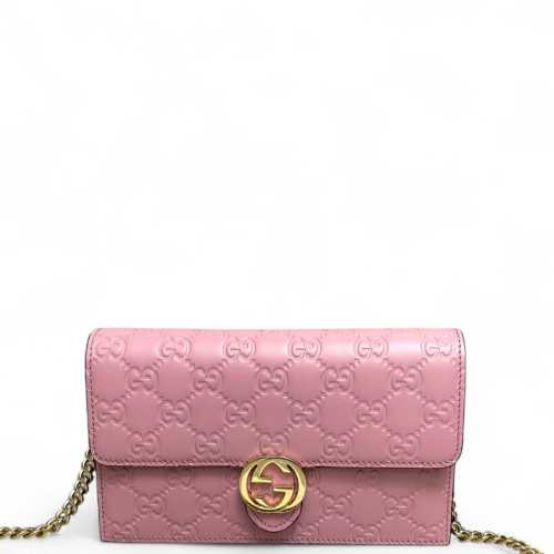 Gucci Interlocking G Chain Wallet Guccissima Pink
