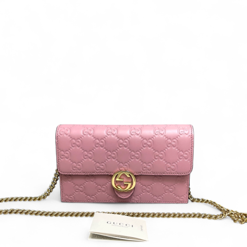 Gucci Interlocking G Chain Wallet Guccissima Pink