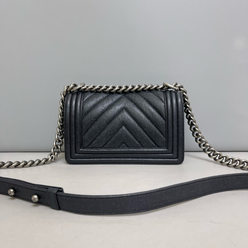 Chanel Chevron Quilted Mini Boy Flap Iridescent Grained Calfskin Grey
