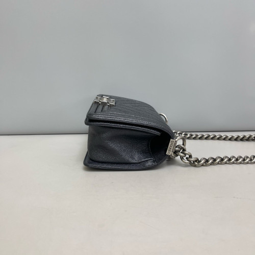 Chanel Chevron Quilted Mini Boy Flap Iridescent Grained Calfskin Grey