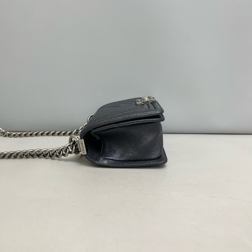 Chanel Chevron Quilted Mini Boy Flap Iridescent Grained Calfskin Grey