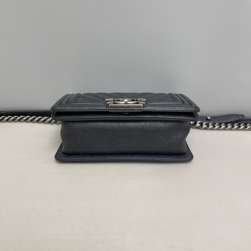 Chanel Chevron Quilted Mini Boy Flap Iridescent Grained Calfskin Grey
