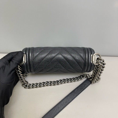 Chanel Chevron Quilted Mini Boy Flap Iridescent Grained Calfskin Grey