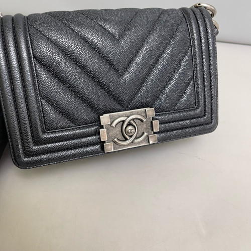 Chanel Chevron Quilted Mini Boy Flap Iridescent Grained Calfskin Grey