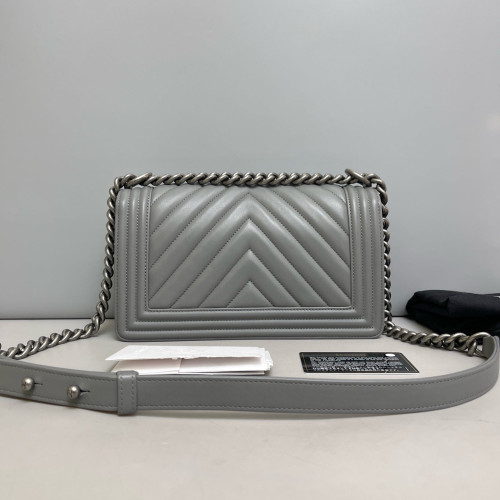 Chanel Chevron Quilted Medium Boy Flap Calfskin Grey
