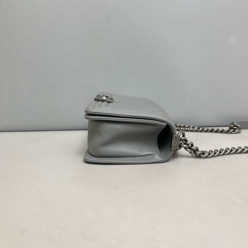 Chanel Chevron Quilted Medium Boy Flap Calfskin Grey