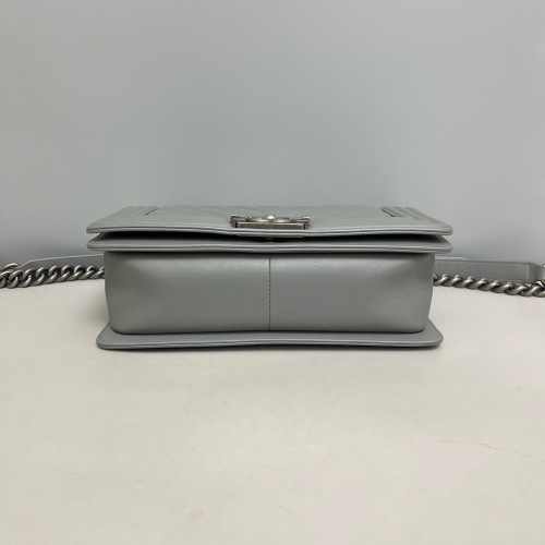 Chanel Chevron Quilted Medium Boy Flap Calfskin Grey