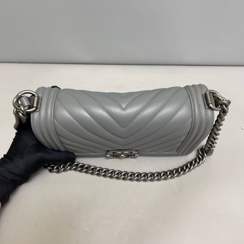 Chanel Chevron Quilted Medium Boy Flap Calfskin Grey