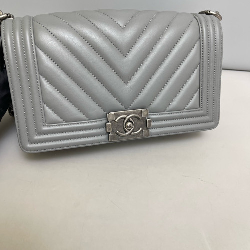 Chanel Chevron Quilted Medium Boy Flap Calfskin Grey
