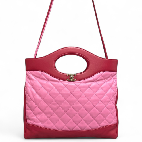 Chanel Quilted Large 31 Shopping Bag Calfskin Pink Red