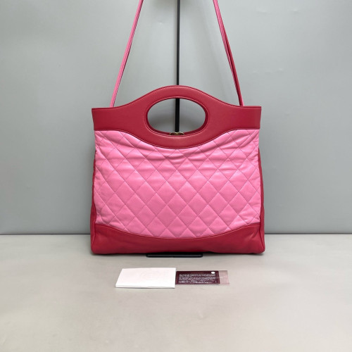 Chanel Quilted Large 31 Shopping Bag Calfskin Pink Red