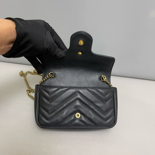 Gucci Matelasse Super Mini GG Marmont Calfskin Black