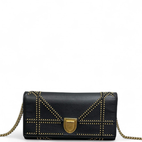 Dior Studded Diorama Croisiere Chain Wallet Calfskin Black