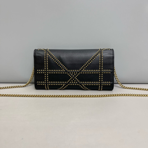 Dior Studded Diorama Croisiere Chain Wallet Calfskin Black