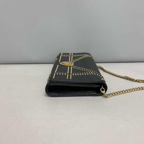 Dior Studded Diorama Croisiere Chain Wallet Calfskin Black