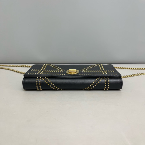 Dior Studded Diorama Croisiere Chain Wallet Calfskin Black