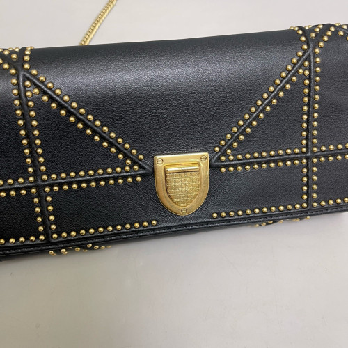 Dior Studded Diorama Croisiere Chain Wallet Calfskin Black