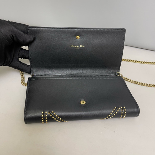 Dior Studded Diorama Croisiere Chain Wallet Calfskin Black