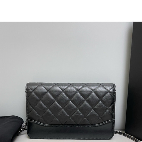 Chanel Quilted Wallet On Chain Pull Up Leather Black