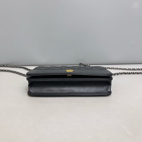 Chanel Quilted Wallet On Chain Pull Up Leather Black