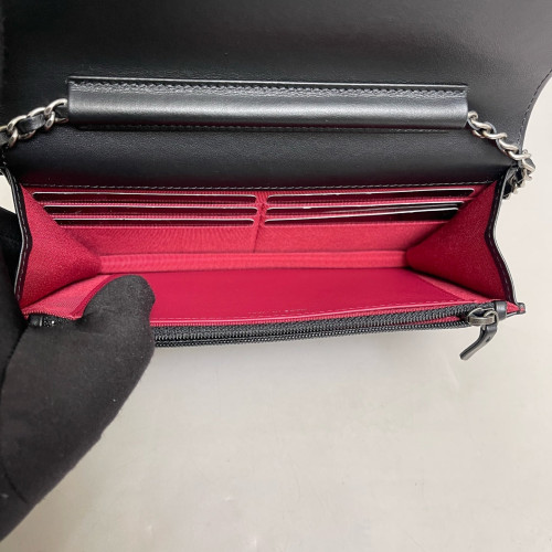 Chanel Quilted Wallet On Chain Pull Up Leather Black