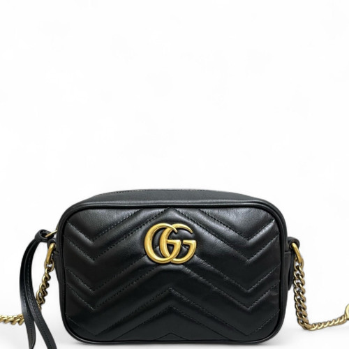 Gucci Matelasse Mini GG Marmont Chain Shoulder Bag Calfskin Black