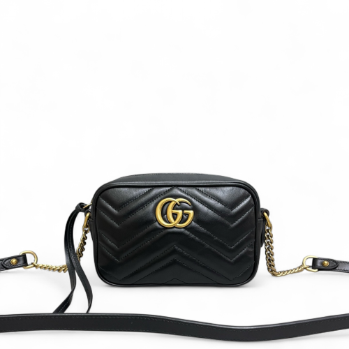 Gucci Matelasse Mini GG Marmont Chain Shoulder Bag Calfskin Black