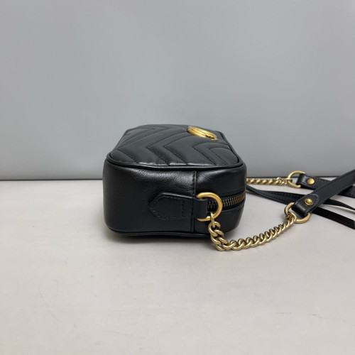 Gucci Matelasse Mini GG Marmont Chain Shoulder Bag Calfskin Black