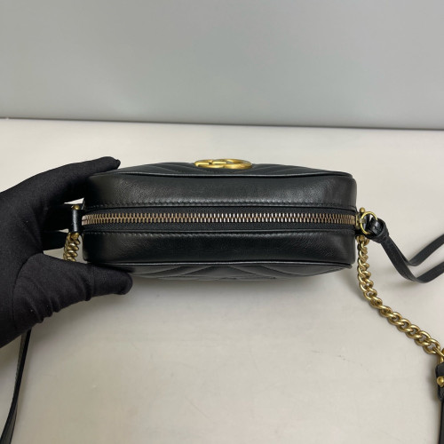 Gucci Matelasse Mini GG Marmont Chain Shoulder Bag Calfskin Black