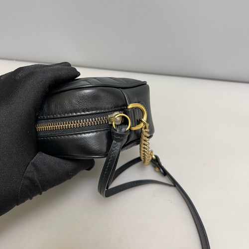 Gucci Matelasse Mini GG Marmont Chain Shoulder Bag Calfskin Black